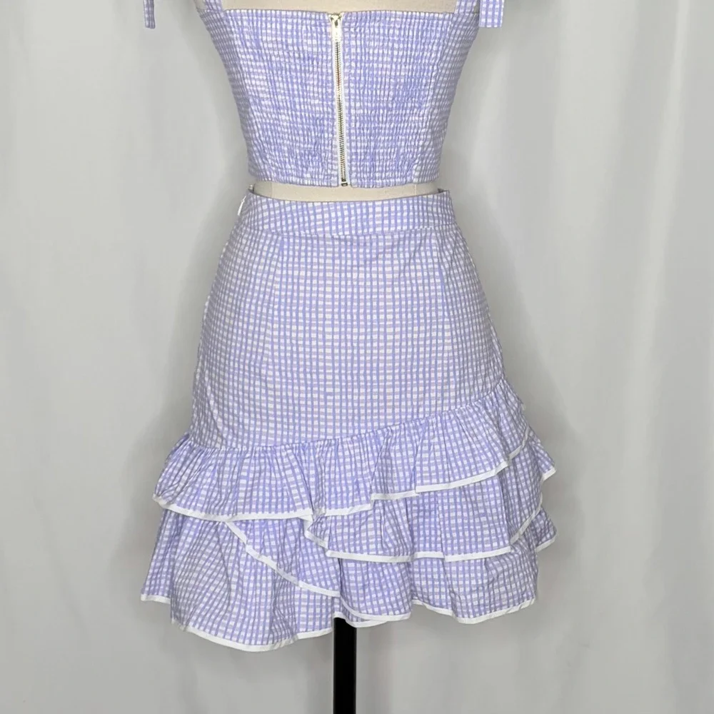 LILLY PULITZER Rosalie Lilac Gingham Crop Top Ruffle Skirt 2 Piece Size 2